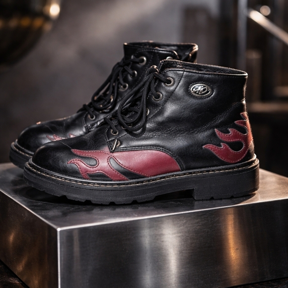 Harley-Davidson Black and Red Flame Boots - Picture 8 of 9